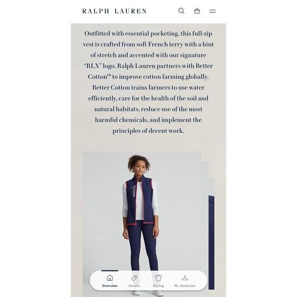 Ralph Lauren Womens S Vest Performance Sport Sleeveless Jacket Full Zip Navy RLX - Picture 4 of 10